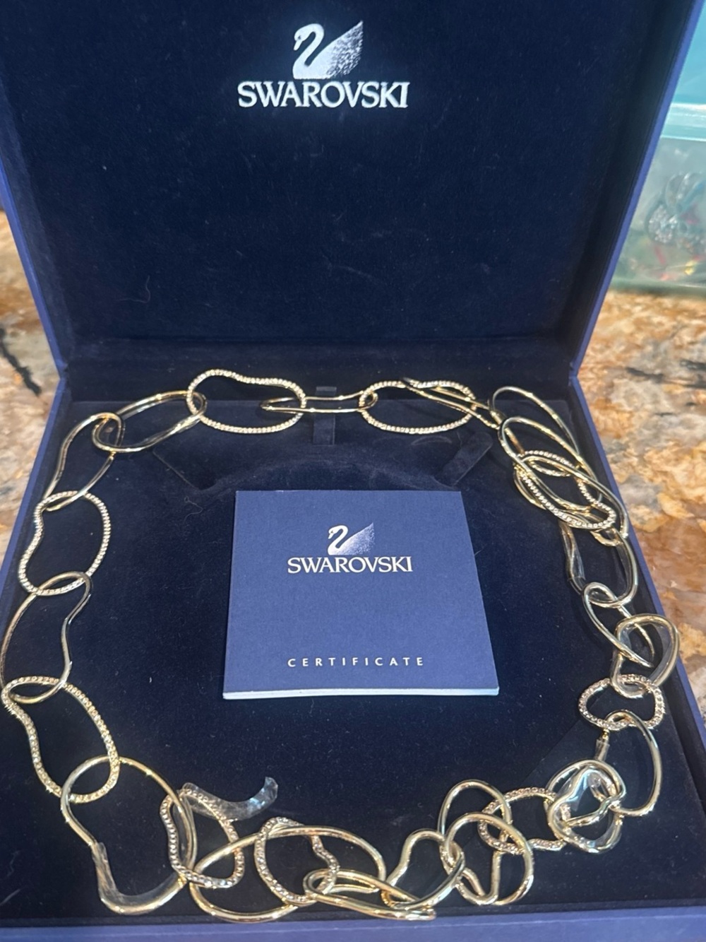 Swarovski Lully long Gold & Crystals Linked Statement Necklace